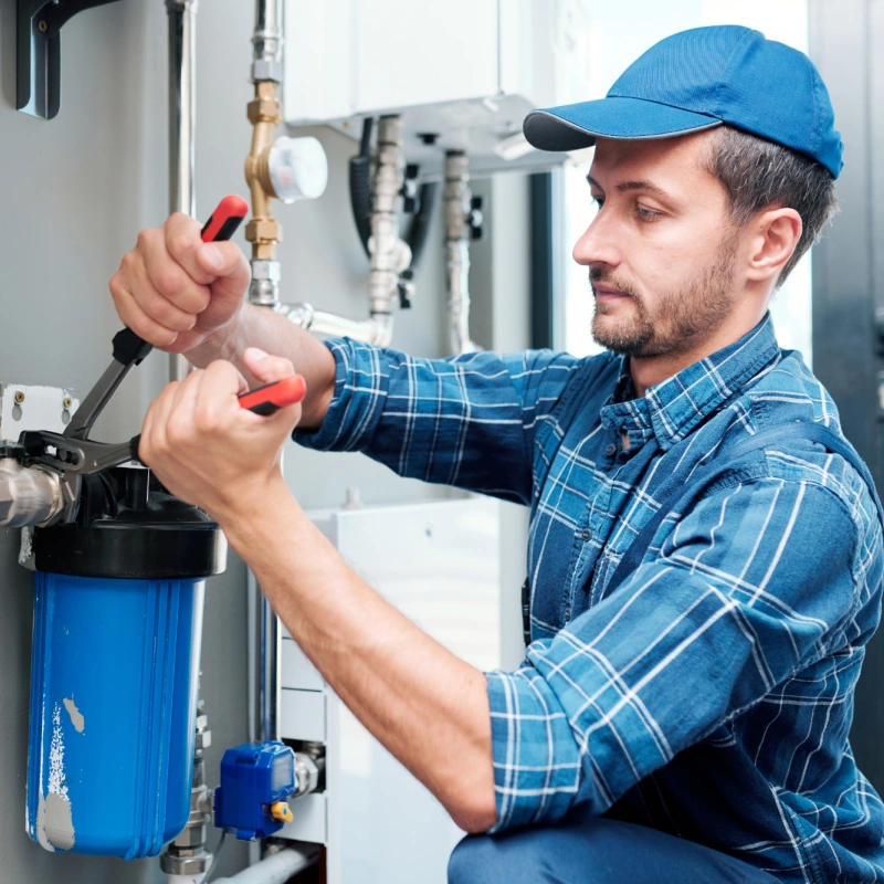 plumber fixing water filter